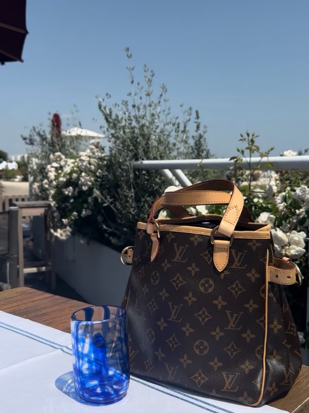 Louis Vuitton Monogram Handbag in Brown and Tan Leather Trim
